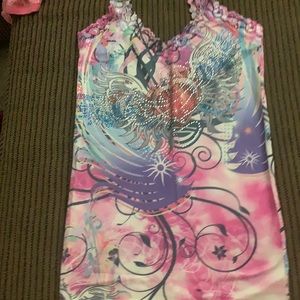 Work out Stretch Floral with Rhinestones & Lace Top